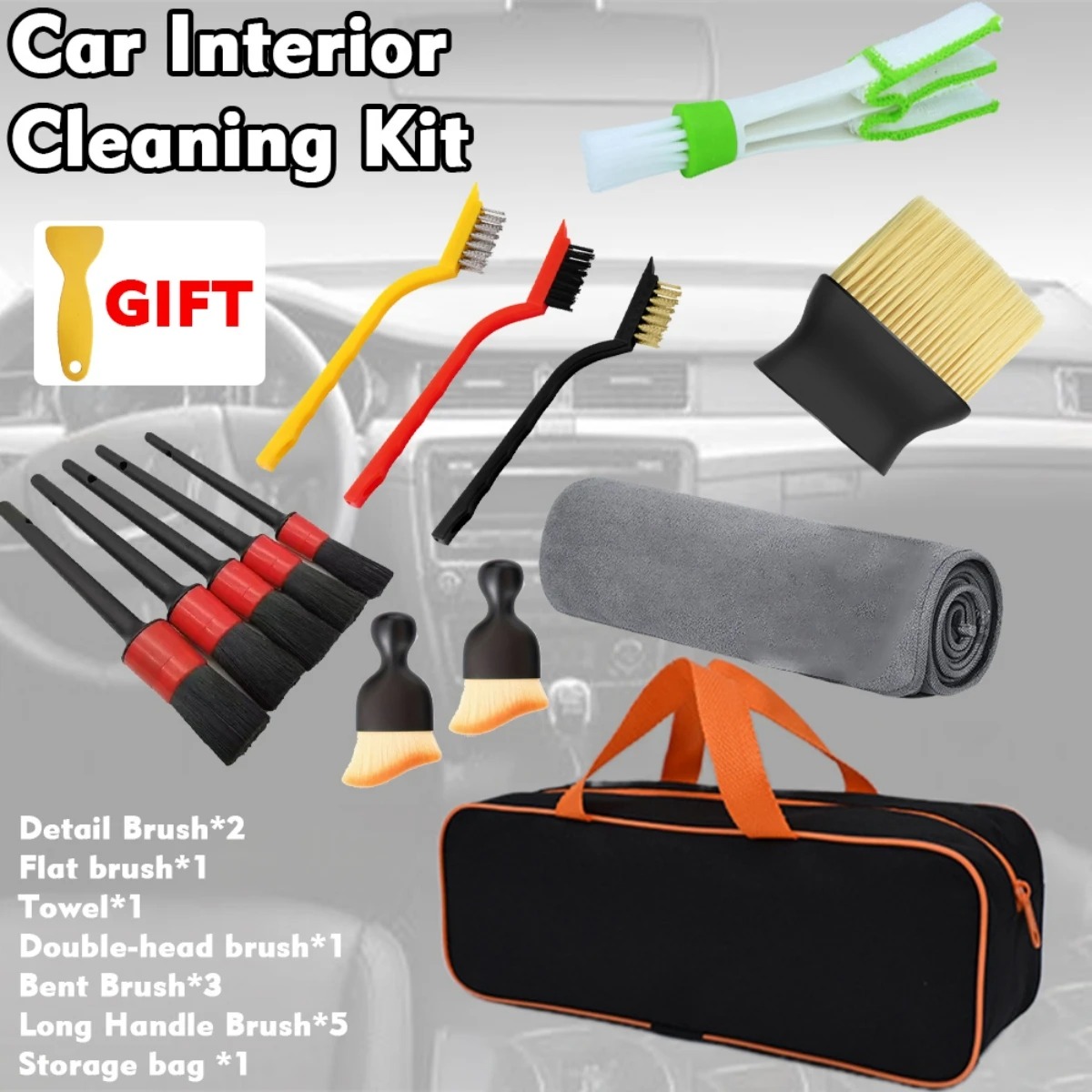 Dirt Brush Interior - 1-15Pcs Kit Sikat Pembersih Detail Mobil,