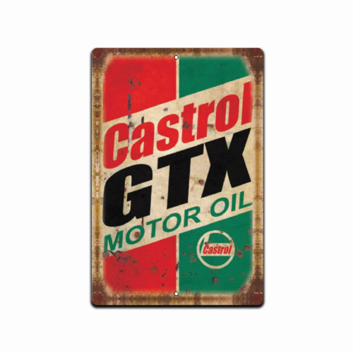 Castrol Oil Gtx - Papan Tanda Timah Retro Rustic untuk